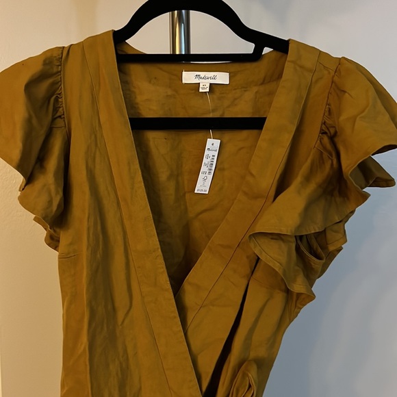 Madewell Linen-Blend Ruffle-Sleeve Wrap Midi Dress - Picture 7 of 7